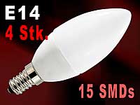 Luminea SMD-LED-Lampe Candle 15 SMDs E14, kaltweiß, 150-170lm, 4er-Set Luminea LED-Kerzen E14 (tageslichtweiß)