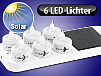 Lunartec 6 LED-Akku-Teelichte mit Dekogläsern & Solar-Ladestation Lunartec