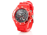 Crell Multifunktions-Uhr mit Silikon-Armband, Leuchtend-rot Crell Unisex-Silikon-Armbanduhren