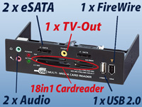 c-enter Multipanel 5,25" black m. Card-Reader/USB/TV-out usw c-enter