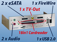 c-enter Multipanel 5,25" silver m. CardReader/USB/TV-out usw c-enter
