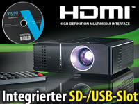 SceneLights HDMI-DLP-Beamer SVGA mit Mediaplayer "Home Cinema DL-300" SceneLights Kompakt LED Beamer