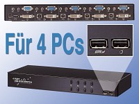 Xystec Dual-KVM-Switch für 4 PCs mit DVI/VGA, USB & Stereo-Audio Xystec