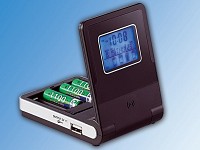 tka Köbele Akkutechnik 2in1-Akku-Ladegerät: Tischlader & LCD-Uhr inkl. 4 tka Power-Akkus tka Köbele Akkutechnik