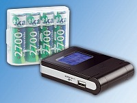 tka Köbele Akkutechnik 2in1-Akku-Ladegerät: Tischlader & LCD-Uhr inkl. 4 tka Power-Akkus tka Köbele Akkutechnik