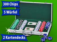Grand Straight Royale Alu-Poker-Koffer mit 300 11,5-g Chips,2 Sets Karten,5 Würfel Grand Straight Royale